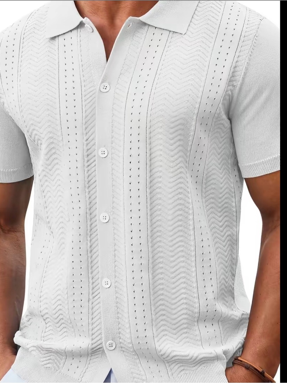 White Short-Sleeve Button Knit Polo